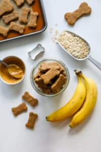 Receita de biscoito saudável para cães - 3 ingredientes - aveia, manteiga de amendoim e banana