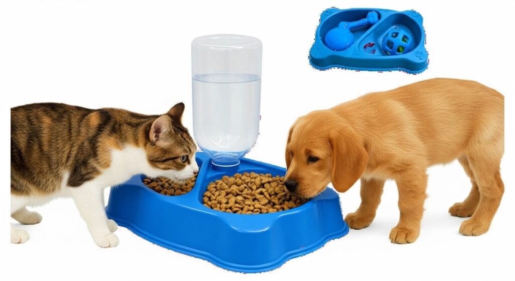 Kit Comedouro e Bebedouro Duplo com Brinquedo Pet